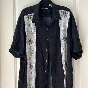 Batik Bay mens button down fine plaid shirt w/ palm tree short sleeves size 2XLT